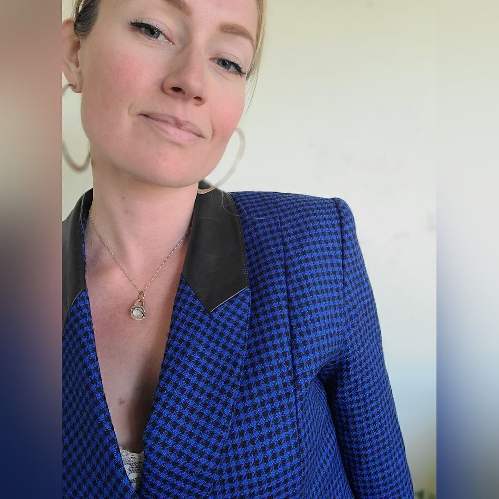 Sebastian Wool + Leather Vintage Houndstooth Blazer S-M - Picture 4 of 15